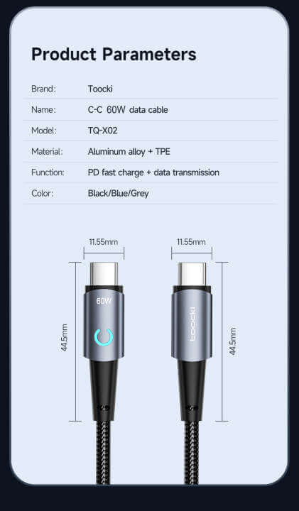 Кабель Toocki Type-C PD60W 3A (1м)