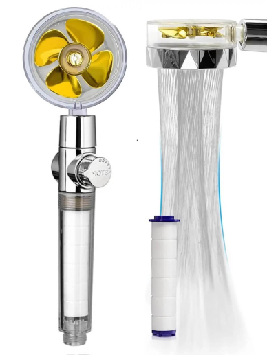Turbo shower head with fan and filter Clear