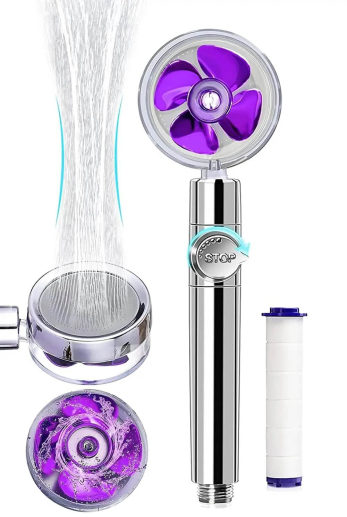 Turbo shower head with fan and filter Chrome