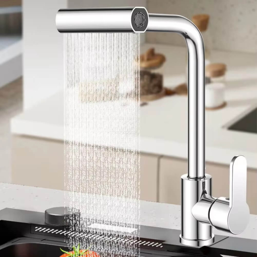 Kitchen mixer tap with aerator 4 in 1 stainless steel