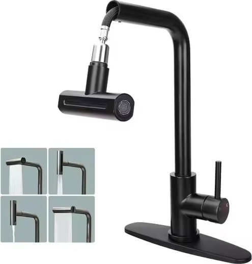 Kitchen faucet Kraft KF558 with pull-out aerator 4 modes stainless steel