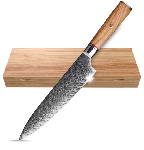 Ніж шеф кухаря Hatchen Chef Knives Дамаська сталь 8 дюймів у дерев'яному кейсі